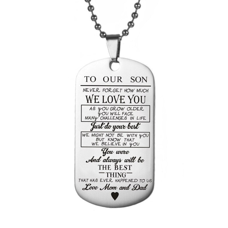 To Our Son/daughter From Mom and Dad Dog Tag Necklaces Personalized Birthday/Graduation Gifts for Boy Military Bootcamp Jewelry