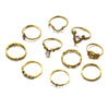 10pcs/Set Bohemia Flower Crystal Rings Set Gold Silver Knuckle Finger Midi Rings for Women Party Jewelry 4225