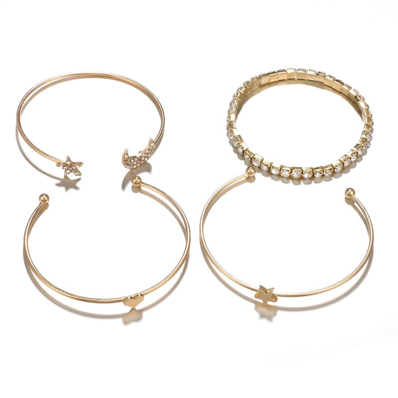 4PCS/Set Punk Opening Moon Star Heart Charm Bracelets Set for Women Girl Crystal Alloy Bracelet Party Jewelry Gifts 5802