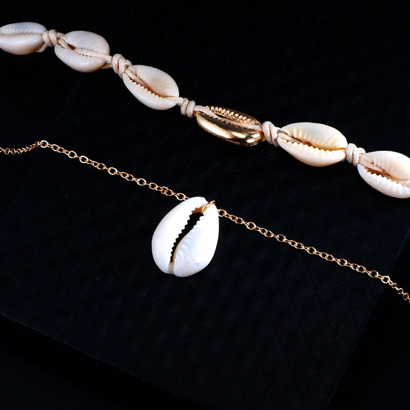 Tocona Bohemia Summer Shell Natural Stone Pendant Necklace for Women Gold Color Chain Chockers Minimalist Jewelry  2356