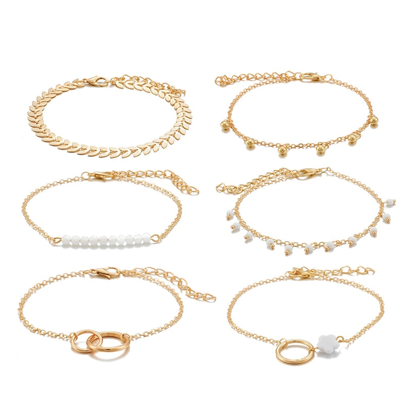 Tocona Bohemian Gold Tassel Bracelets for Women Boho Jewelry Geometric Leaves Beads Layered Hand Chain Charm Bracelet Set 9143