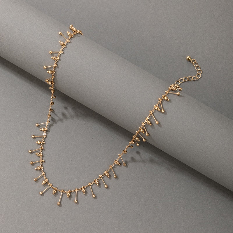 Tocona Charms Gold Necklace for Women Trendy Tassel Alloy Metal Chain Choker Adjustable Party Jewelry Accessories 17805