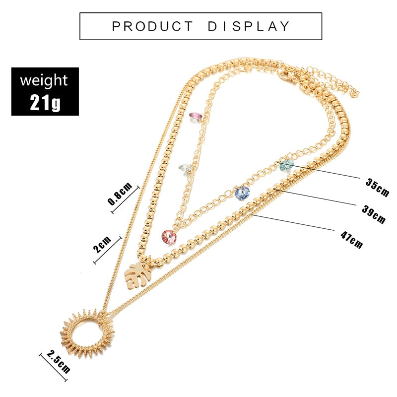 Tocona Gold Sun Pendant Necklace Colorful Crystal Stone Bead Leaf Geomerty for Women Accessories Jewelry Drop Shipping  8874