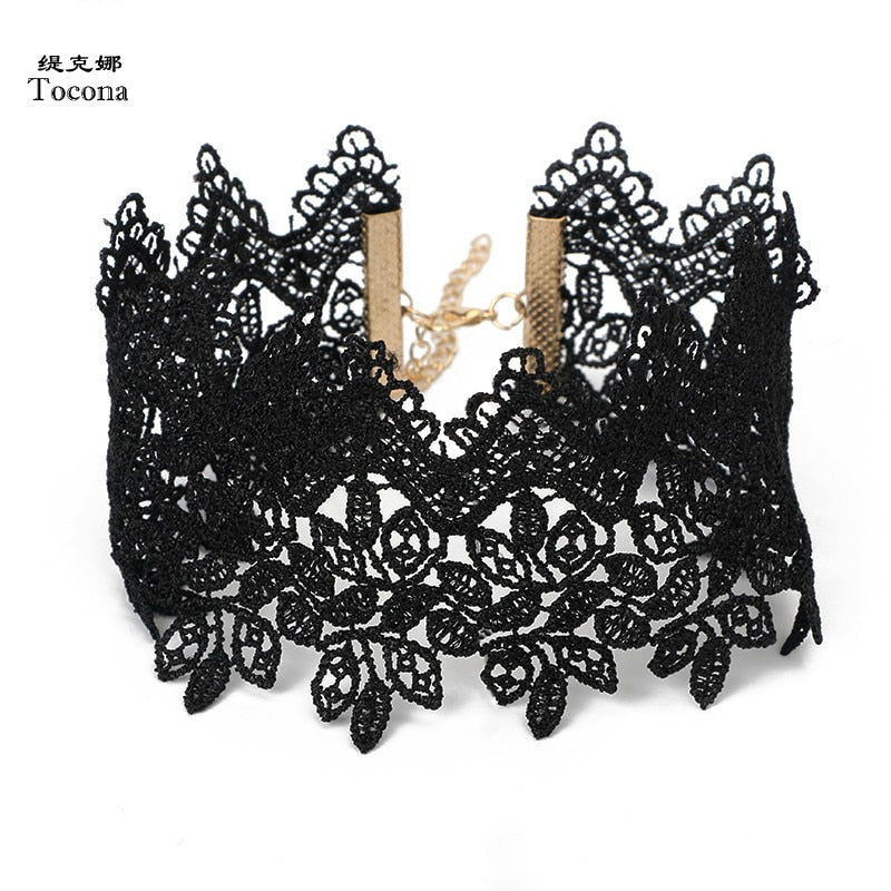 Tocona Gothic Wide Flower Black Lace Chokers Necklaces for Women Punk Gothic Choker Sweet Vintage Collares Necklace