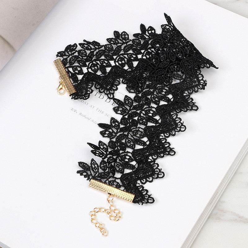 Tocona Gothic Wide Flower Black Lace Chokers Necklaces for Women Punk Gothic Choker Sweet Vintage Collares Necklace