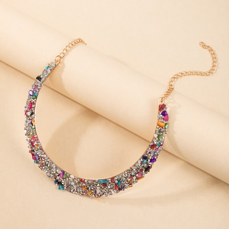 Tocona   Colorful Rhinestone Necklace for Women Charming Gold Color Alloy Metal Party Jewelry Accessories Collar 18350