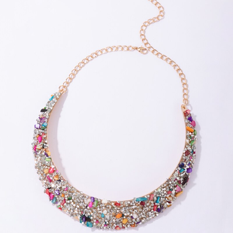 Tocona   Colorful Rhinestone Necklace for Women Charming Gold Color Alloy Metal Party Jewelry Accessories Collar 18350