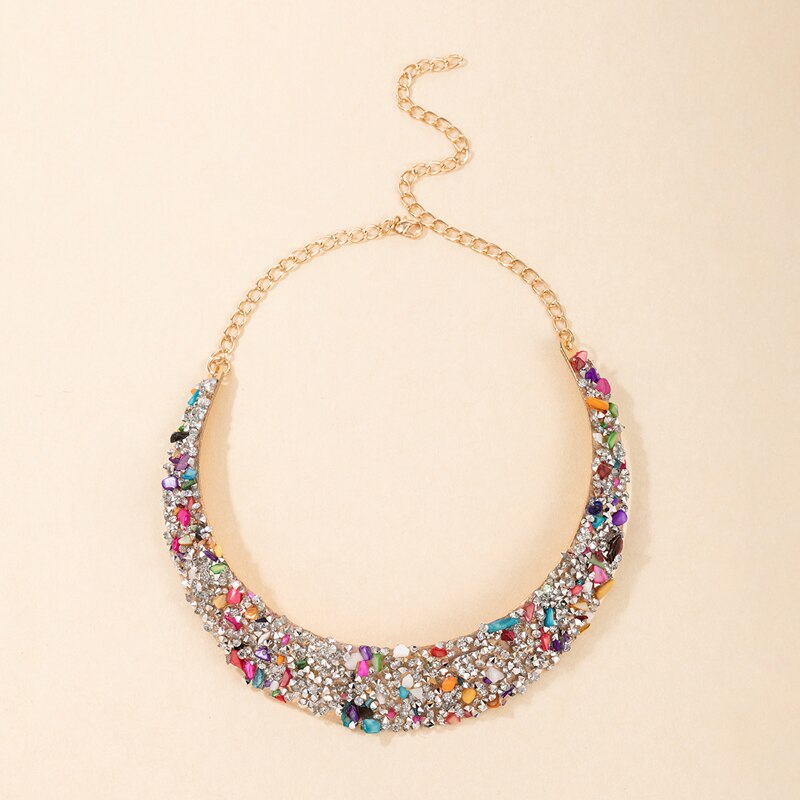 Tocona   Colorful Rhinestone Necklace for Women Charming Gold Color Alloy Metal Party Jewelry Accessories Collar 18350
