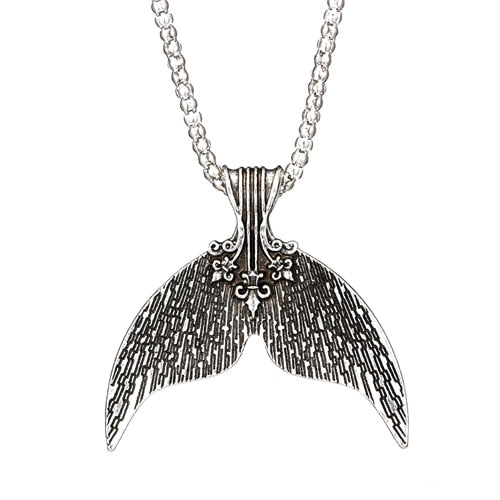 Mystical Mermaid Pendant Necklace Antique Silver Whale Tail Charm Chokers Necklaces Collar for Women Boho Jewelry 6113