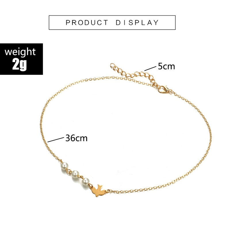 Tocona Gold Color Chain Choker Necklace Lovely Bird Pearl Shape Design Newclace For Women Ladies Jewelry 6723