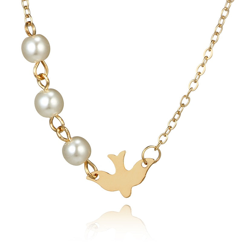 Tocona Gold Color Chain Choker Necklace Lovely Bird Pearl Shape Design Newclace For Women Ladies Jewelry 6723