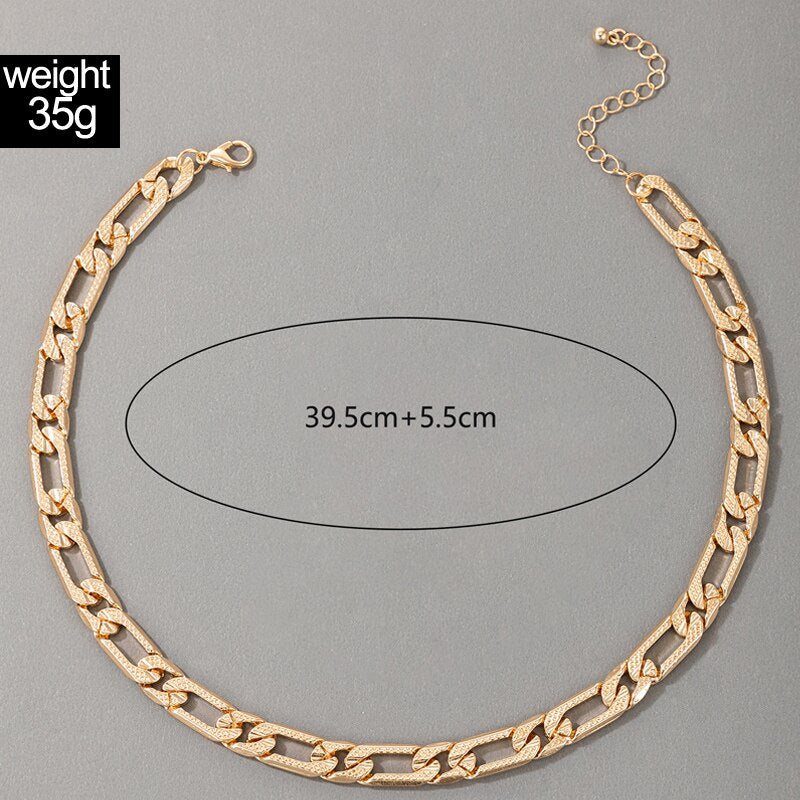 Tocona Punk Metal Chains Choker Necklace for Women Men Gold Color Alloy Hip Hop Clavicle Chain Jewelry Party 18187