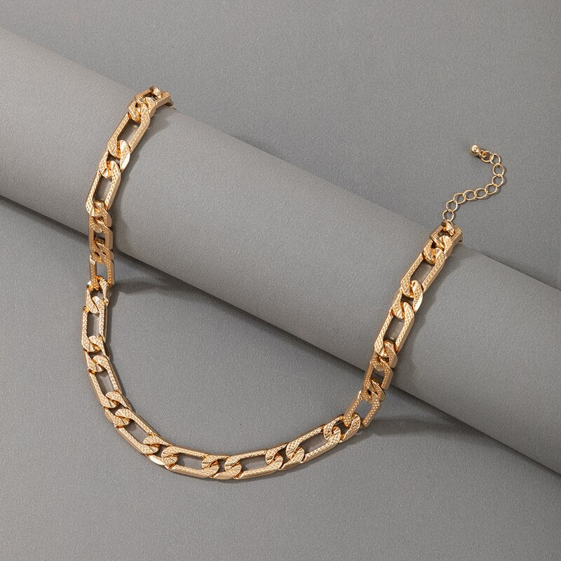 Tocona Punk Metal Chains Choker Necklace for Women Men Gold Color Alloy Hip Hop Clavicle Chain Jewelry Party 18187
