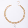 Tocona Punk Thick Gold Color Metal Choker Necklace for Women Pearl Pendant Chains Short Necklace Trendy Jewelry Party Gift 18452