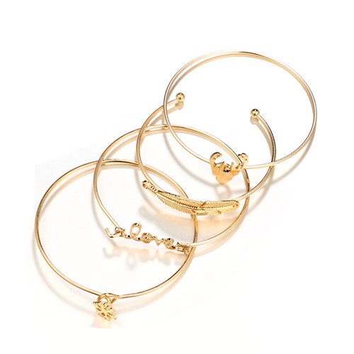 Vintage Leaf Deer Snowflake Letter Charm Bracelets set for Women Girl Punk Alloy Bracelet Jewelry Gifts 5021