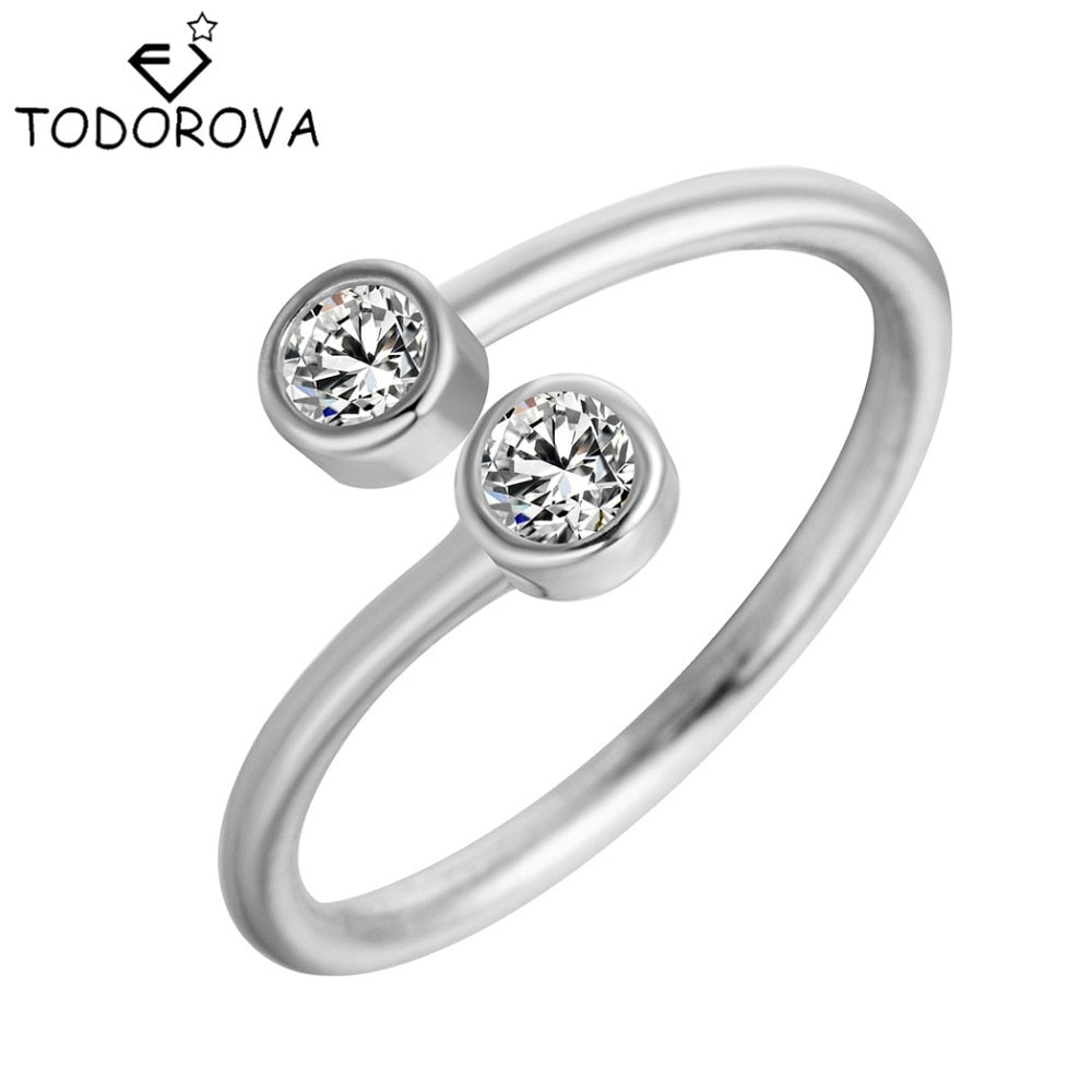 925 Sterling Silver Crystal Rings for Women Fine Jewelry Adjustable Double Round CZ Ring Open Midi Toe Engagement Rings