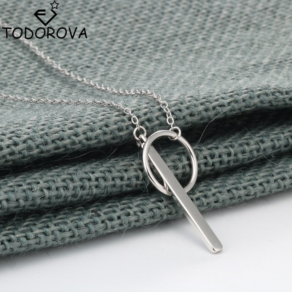 Dainty Women Minimalist Simple Necklaces Circle with Bar Chian Necklace for Women Long Chain Necklaces & Pendants