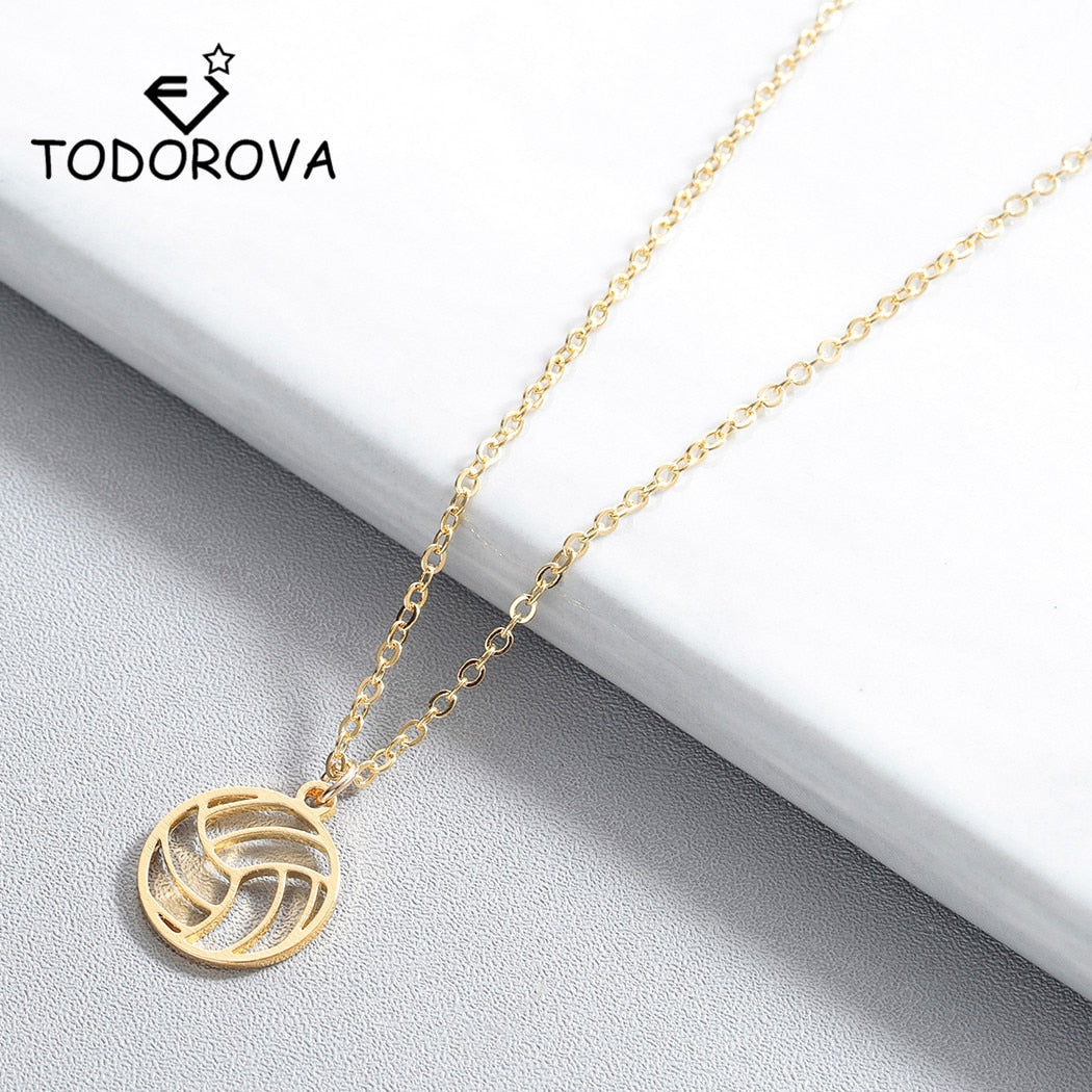 Todorova Small Circle Round Volleyball Pendant Necklace for Women Men Jewelry Sport Charm Volley Ball Sports Fan Gifts
