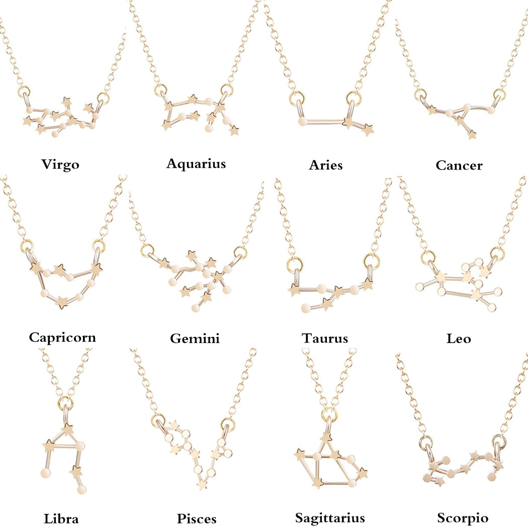 Star Zodiac Sign 12 Constellation Necklaces & Pendants Choker Necklaces for Women Long Chain Necklace bijoux femme