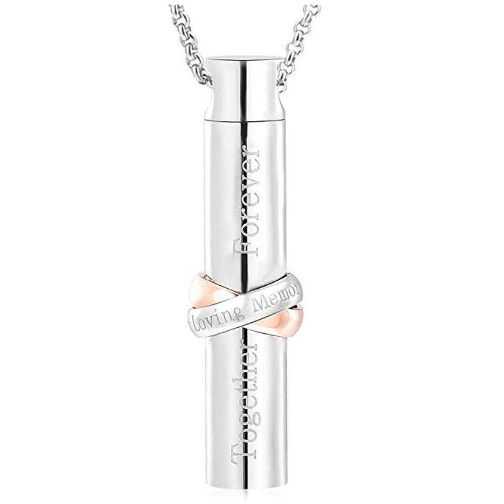 Together Forever Stainless Steel Cylinder Pendant Cremation Urn Memorial Keepsake Necklace For Pet/Human Ashes Jewelry Dropship