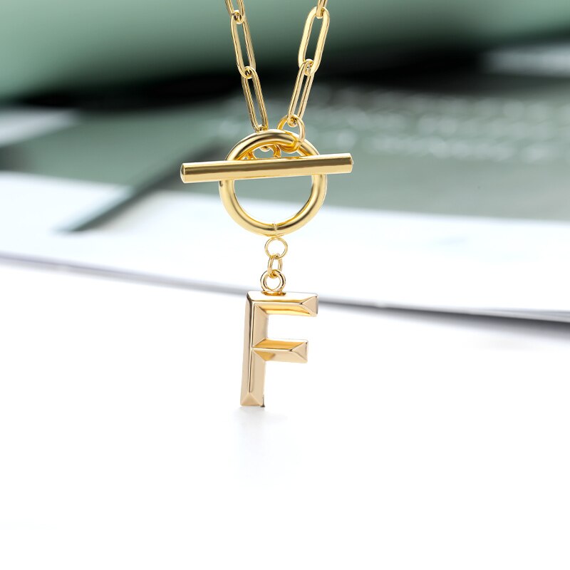 Toggle Clasp Letter Initial Necklace For Women Capital A-Z Alphabet Gold Color Necklaces Thick OT Buckle Choker Hip-Hop Jewelry