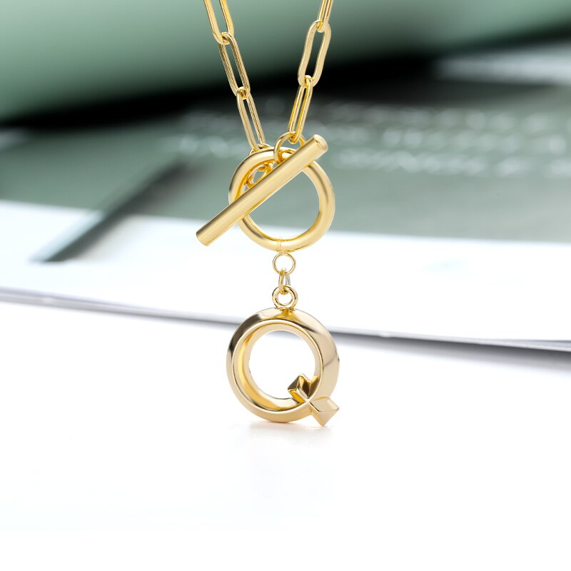Toggle Clasp Letter Initial Necklace For Women Capital A-Z Alphabet Gold Color Necklaces Thick OT Buckle Choker Hip-Hop Jewelry