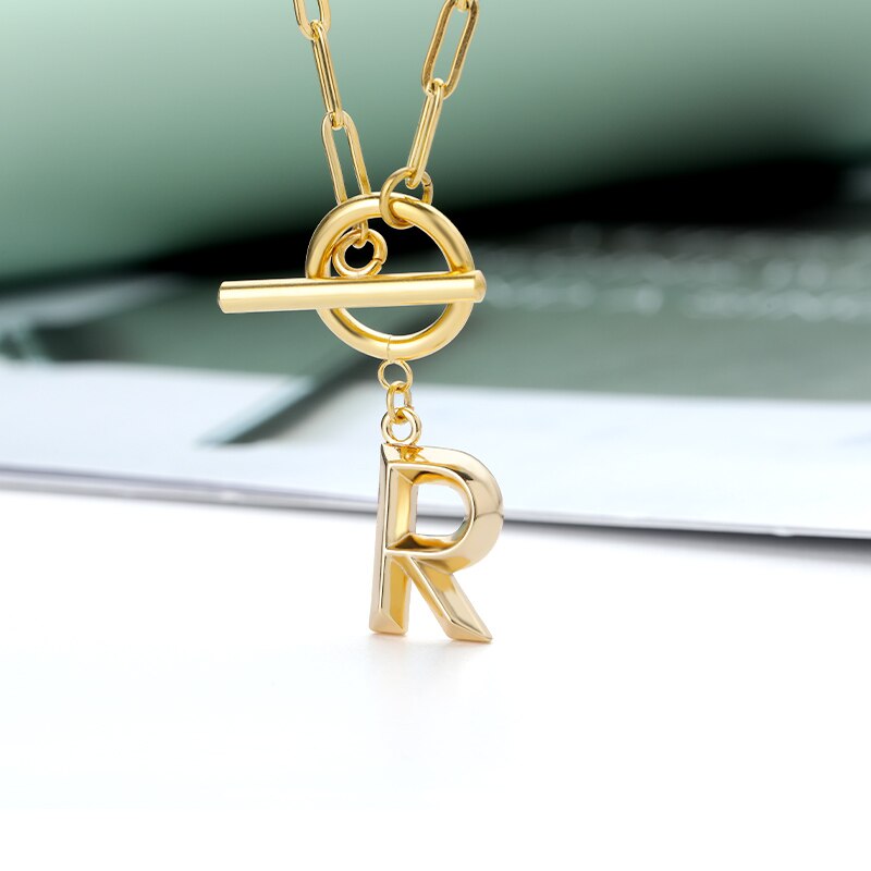 Toggle Clasp Letter Initial Necklace For Women Capital A-Z Alphabet Gold Color Necklaces Thick OT Buckle Choker Hip-Hop Jewelry