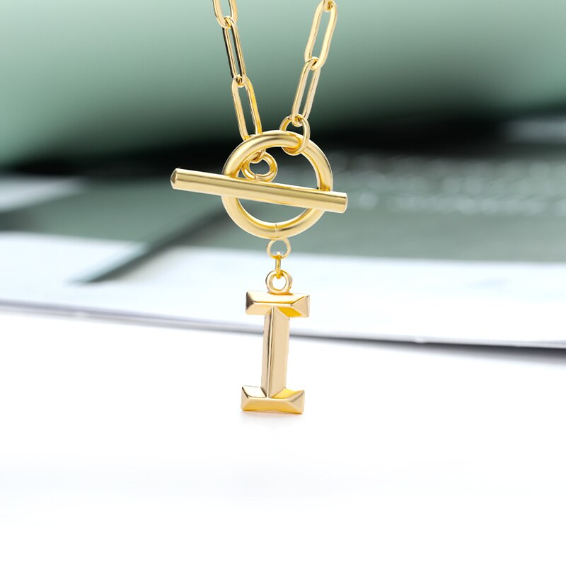 Toggle Clasp Letter Initial Necklace For Women Capital A-Z Alphabet Gold Color Necklaces Thick OT Buckle Choker Hip-Hop Jewelry