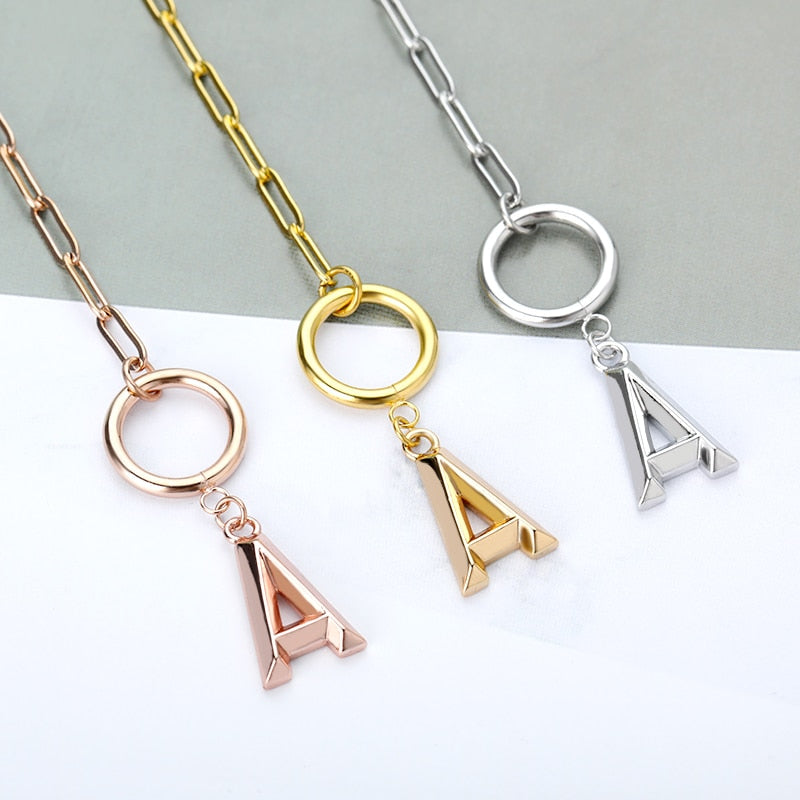 Toggle Clasp Letter Initial Necklace For Women Capital A-Z Alphabet Gold Color Necklaces Thick OT Buckle Choker Hip-Hop Jewelry
