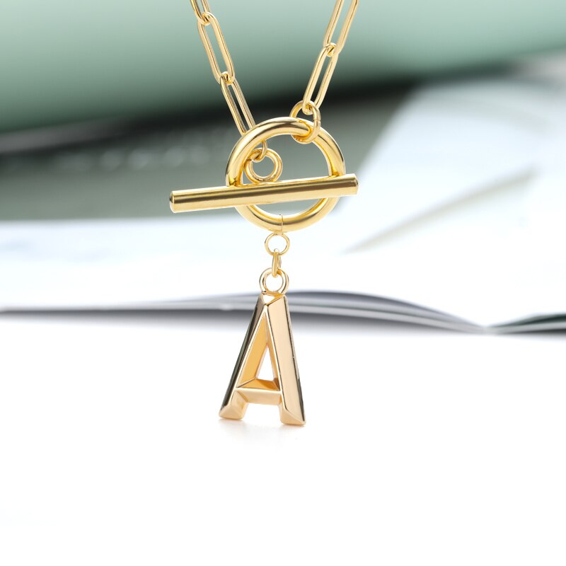 Toggle Clasp Letter Initial Necklace For Women Capital A-Z Alphabet Gold Color Necklaces Thick OT Buckle Choker Hip-Hop Jewelry