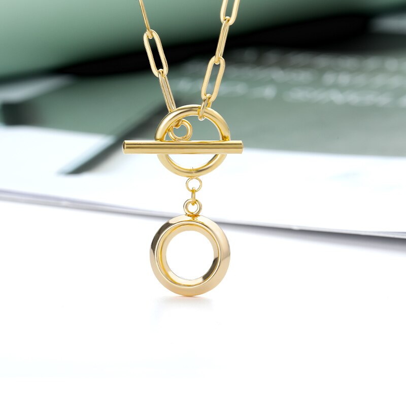 Toggle Clasp Letter Initial Necklace For Women Capital A-Z Alphabet Gold Color Necklaces Thick OT Buckle Choker Hip-Hop Jewelry