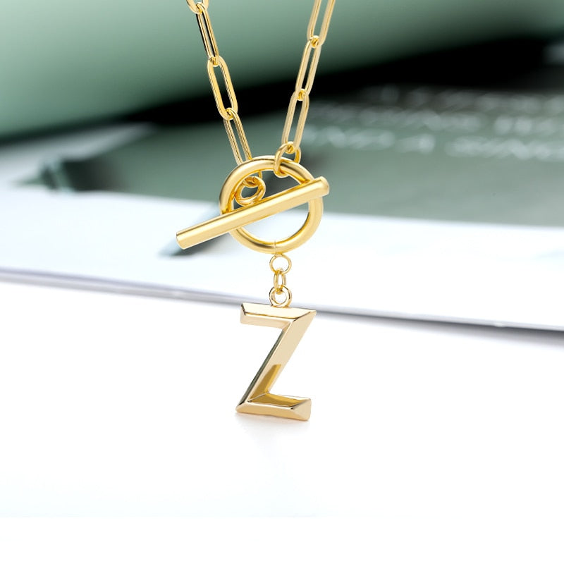Toggle Clasp Letter Initial Necklace For Women Capital A-Z Alphabet Gold Color Necklaces Thick OT Buckle Choker Hip-Hop Jewelry