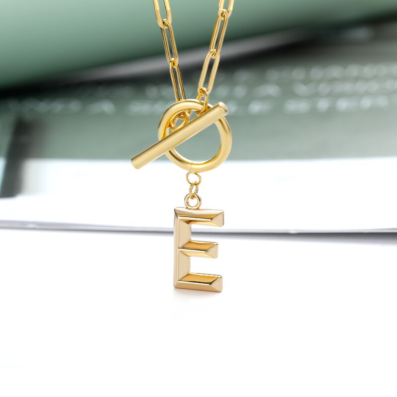 Toggle Clasp Letter Initial Necklace For Women Capital A-Z Alphabet Gold Color Necklaces Thick OT Buckle Choker Hip-Hop Jewelry