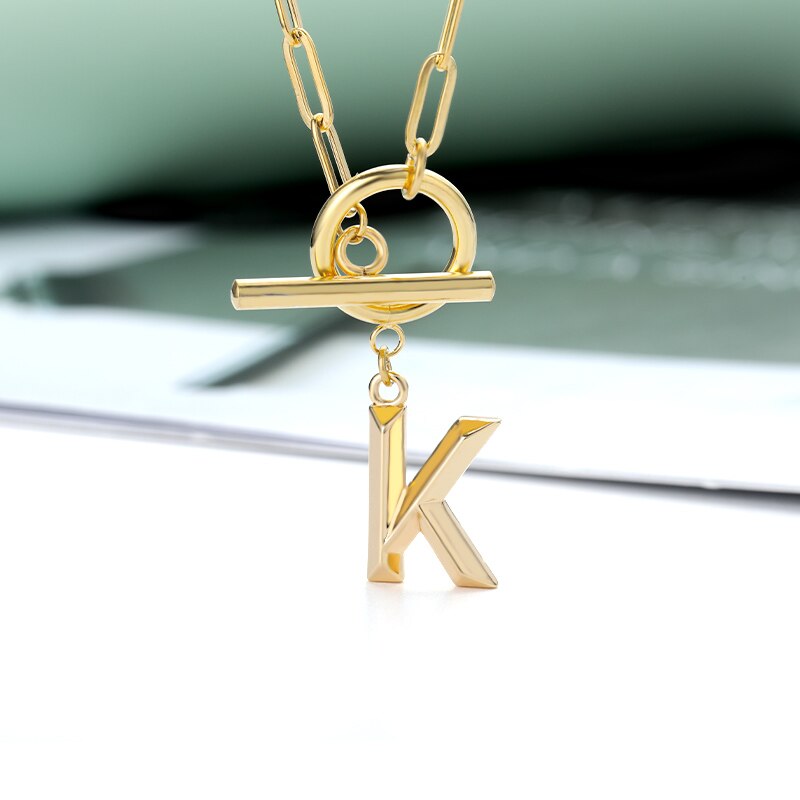 Toggle Clasp Letter Initial Necklace For Women Capital A-Z Alphabet Gold Color Necklaces Thick OT Buckle Choker Hip-Hop Jewelry