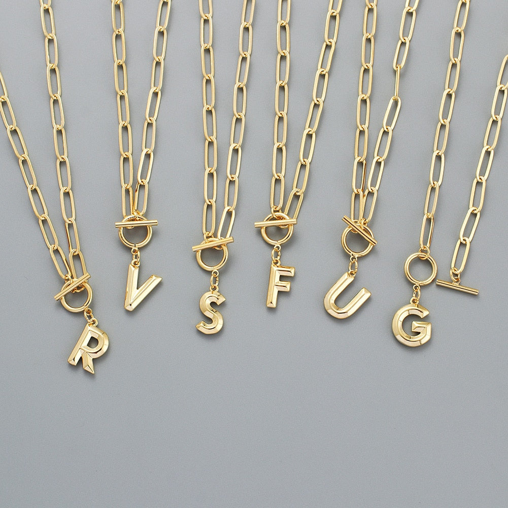 Toggle Clasp Letter Initial Necklace For Women Capital A-Z Alphabet Gold Color Necklaces Thick OT Buckle Choker Hip-Hop Jewelry
