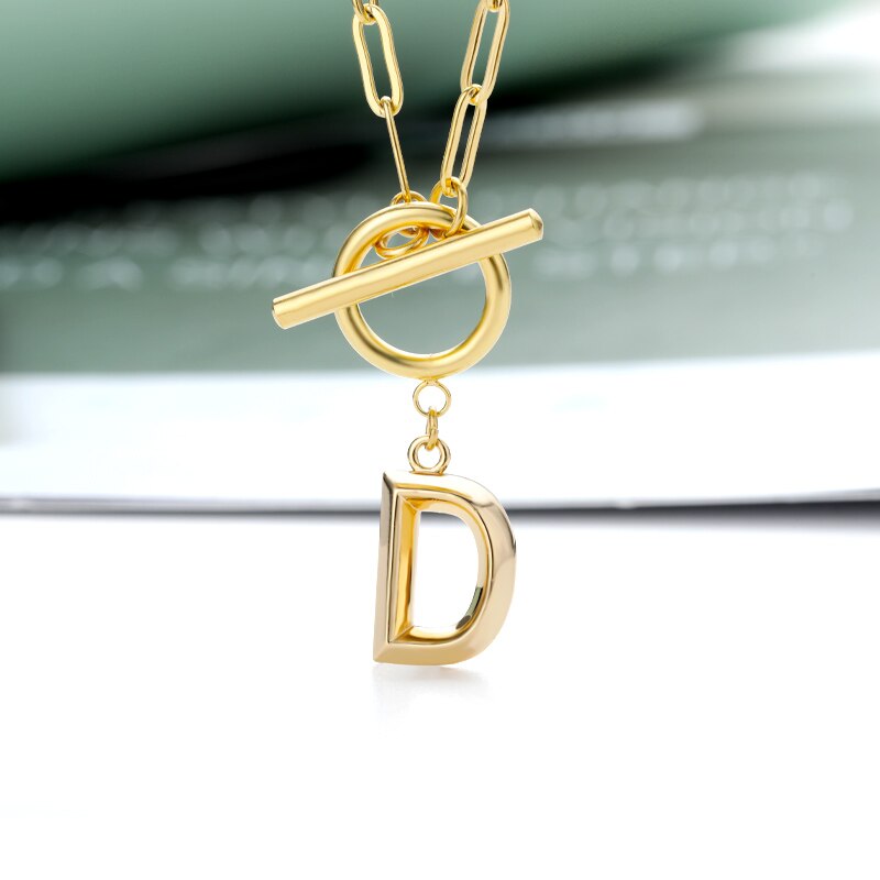 Toggle Clasp Letter Initial Necklace For Women Capital A-Z Alphabet Gold Color Necklaces Thick OT Buckle Choker Hip-Hop Jewelry