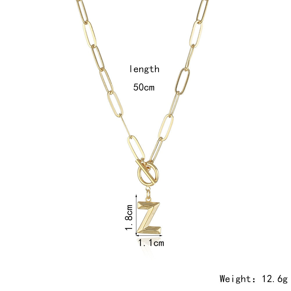 Toggle Clasp Letter Initial Necklace For Women Capital A-Z Alphabet Gold Color Necklaces Thick OT Buckle Choker Hip-Hop Jewelry