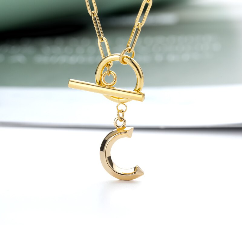 Toggle Clasp Letter Initial Necklace For Women Capital A-Z Alphabet Gold Color Necklaces Thick OT Buckle Choker Hip-Hop Jewelry