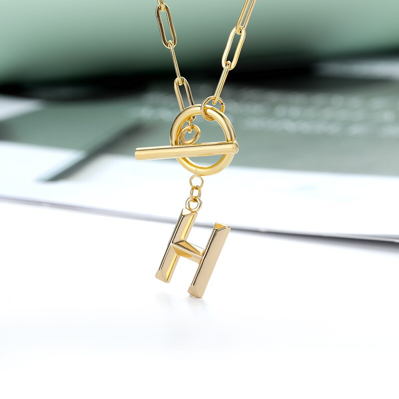Toggle Clasp Letter Initial Necklace For Women Capital A-Z Alphabet Gold Color Necklaces Thick OT Buckle Choker Hip-Hop Jewelry
