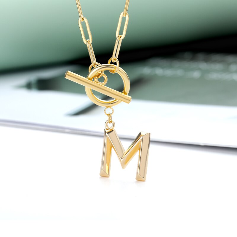 Toggle Clasp Letter Initial Necklace For Women Capital A-Z Alphabet Gold Color Necklaces Thick OT Buckle Choker Hip-Hop Jewelry