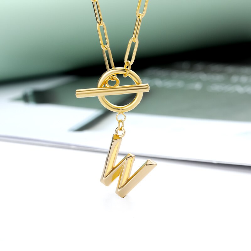 Toggle Clasp Letter Initial Necklace For Women Capital A-Z Alphabet Gold Color Necklaces Thick OT Buckle Choker Hip-Hop Jewelry