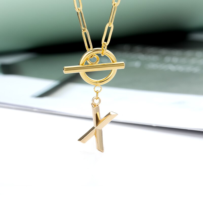 Toggle Clasp Letter Initial Necklace For Women Capital A-Z Alphabet Gold Color Necklaces Thick OT Buckle Choker Hip-Hop Jewelry