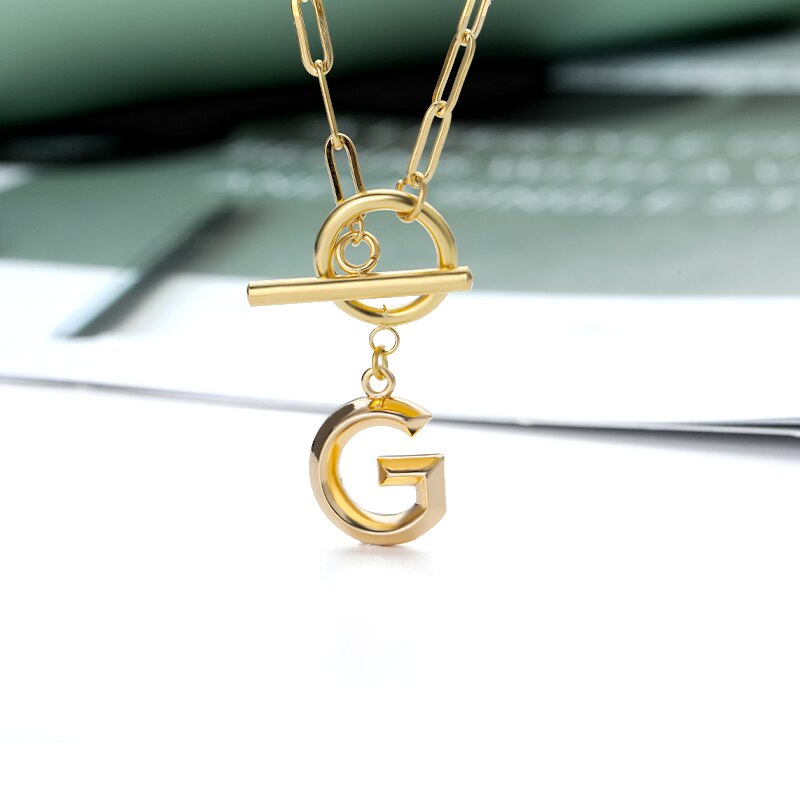 Toggle Clasp Letter Initial Necklace For Women Capital A-Z Alphabet Gold Color Necklaces Thick OT Buckle Choker Hip-Hop Jewelry