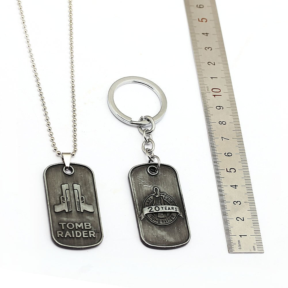 Tomb Raider The 20th Anniversary Gun Pendant Necklaces Bead Chain Vintage Choker Necklace Alloy Dog Tag Fans Jewelry