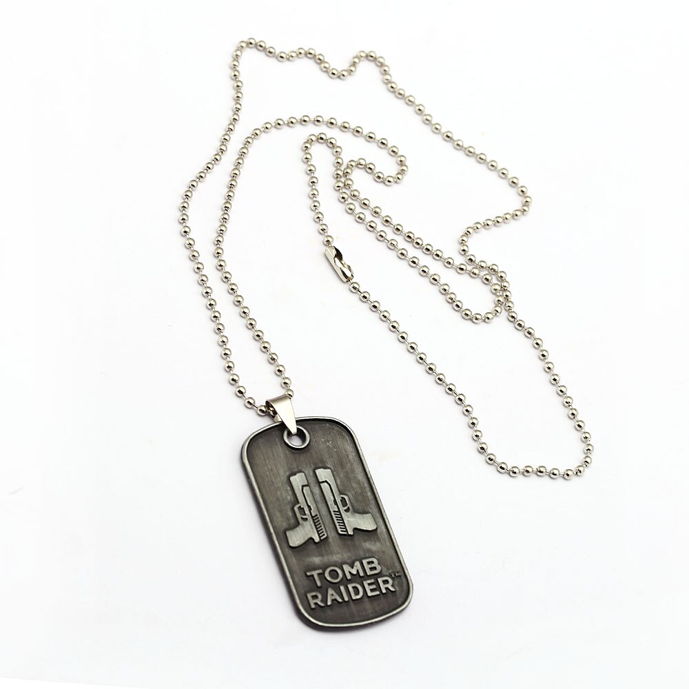 Tomb Raider The 20th Anniversary Gun Pendant Necklaces Bead Chain Vintage Choker Necklace Alloy Dog Tag Fans Jewelry
