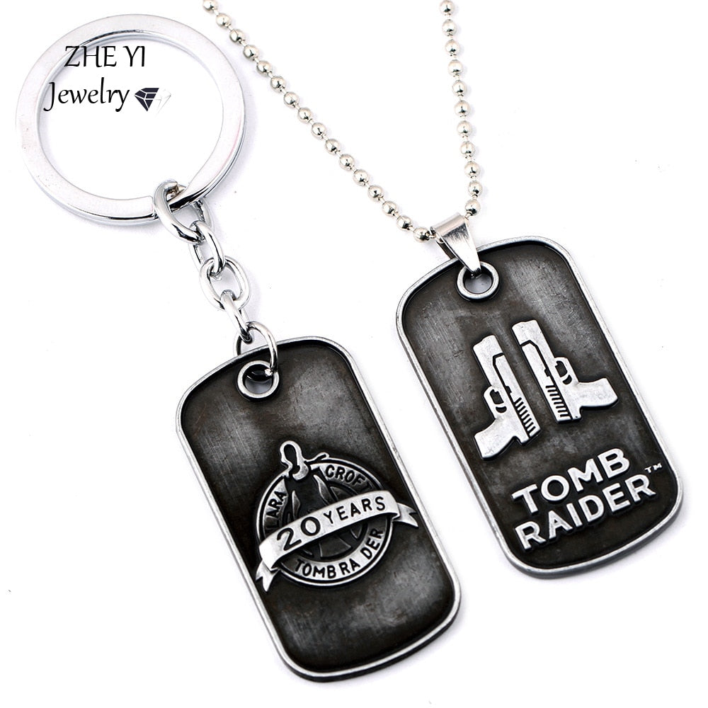 Tomb Raiders The 20th Anniversary Dul Gun Pendant Necklace For Men Women Bead Chain Choker Necklaces Vintage Dog Tag Jewelry