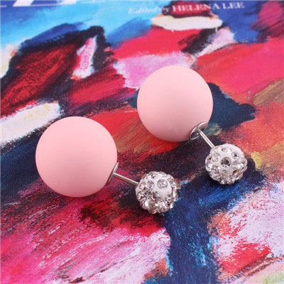 Top New Material Shining Full Crystal Double Sides Pearl Stud Earrings Rubber Double Ball Bead Stud Earrings For Women Brincos
