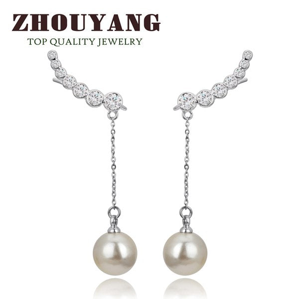 Top Quality 7pcs Cubic Zirconias Drop Imitation Pearl Rose Gold Color Ear Hook Earrings JewelryZYE459 ZYE460 ZYE478