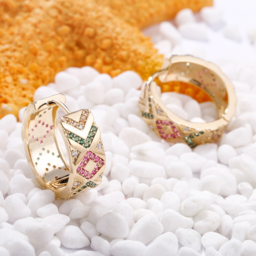 CZ Hoop Earrings for Woman Brand Micro Paved Rainbow Crystal Female Jewelry Accessories Jewelry Buckle
