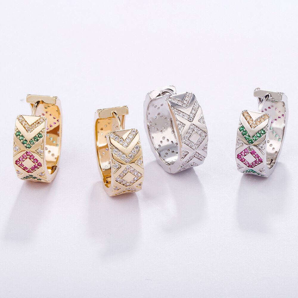 CZ Hoop Earrings for Woman Brand Micro Paved Rainbow Crystal Female Jewelry Accessories Jewelry Buckle